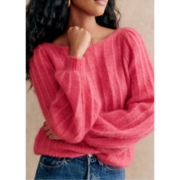 SEZANE Pink Wool Kid Mohair Fancy Knit Balloon Sleeve Sweater Aretha Jumper XS/S - Picture 16 of 17